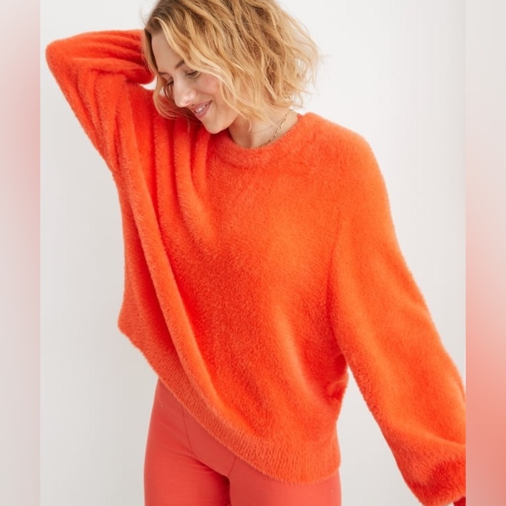Aerie Flurry Crew Neck Oversized Super Soft Pullover Sweater In Starburst Orange